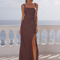 ESME HIGH SPLIT MAXI DRESS - BITTER CHOCOLATE