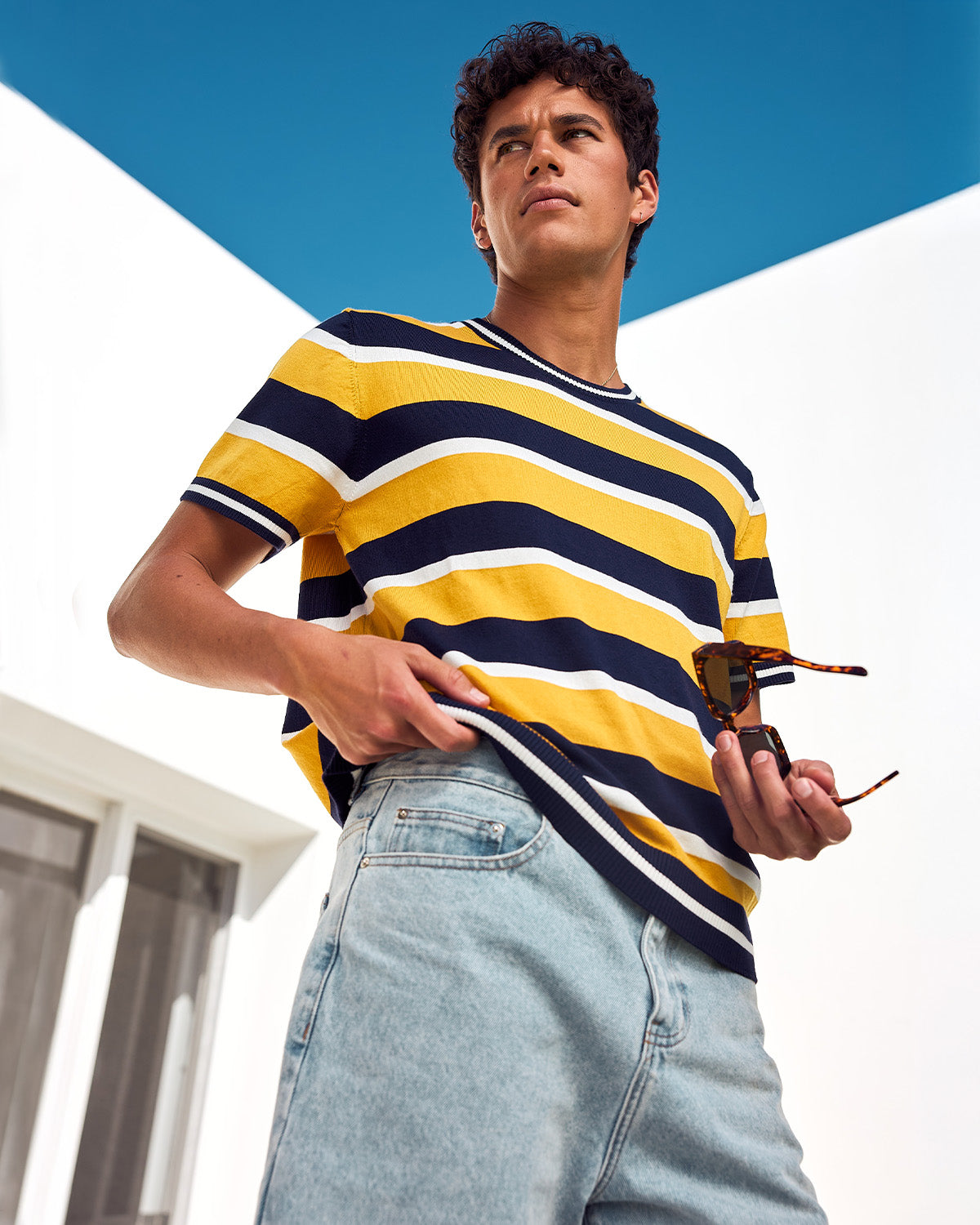 ETHAN SHORT SLEEVE KNIT TOP - YELLOW/NAVY STRIPE - ETHANSHORTSLEEVEKNITTOP-YELLOWNAVYSTRIPE-03