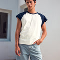 ETIENNE RAGLAN TANK - SAND/NAVY