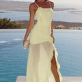 EZIYA RUCHED FRILL TRIM MAXI DRESS - LEMON