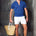 EZRA SHORT SLEEVE POLO KNIT TOP - ROYAL