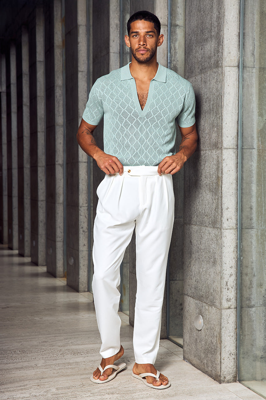 EZRA SHORT SLEEVE POLO KNIT TOP - SAGE