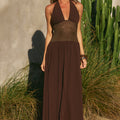 FERNANDA PLUNGE HALTER MAXI DRESS - BITTER CHOCOLATE