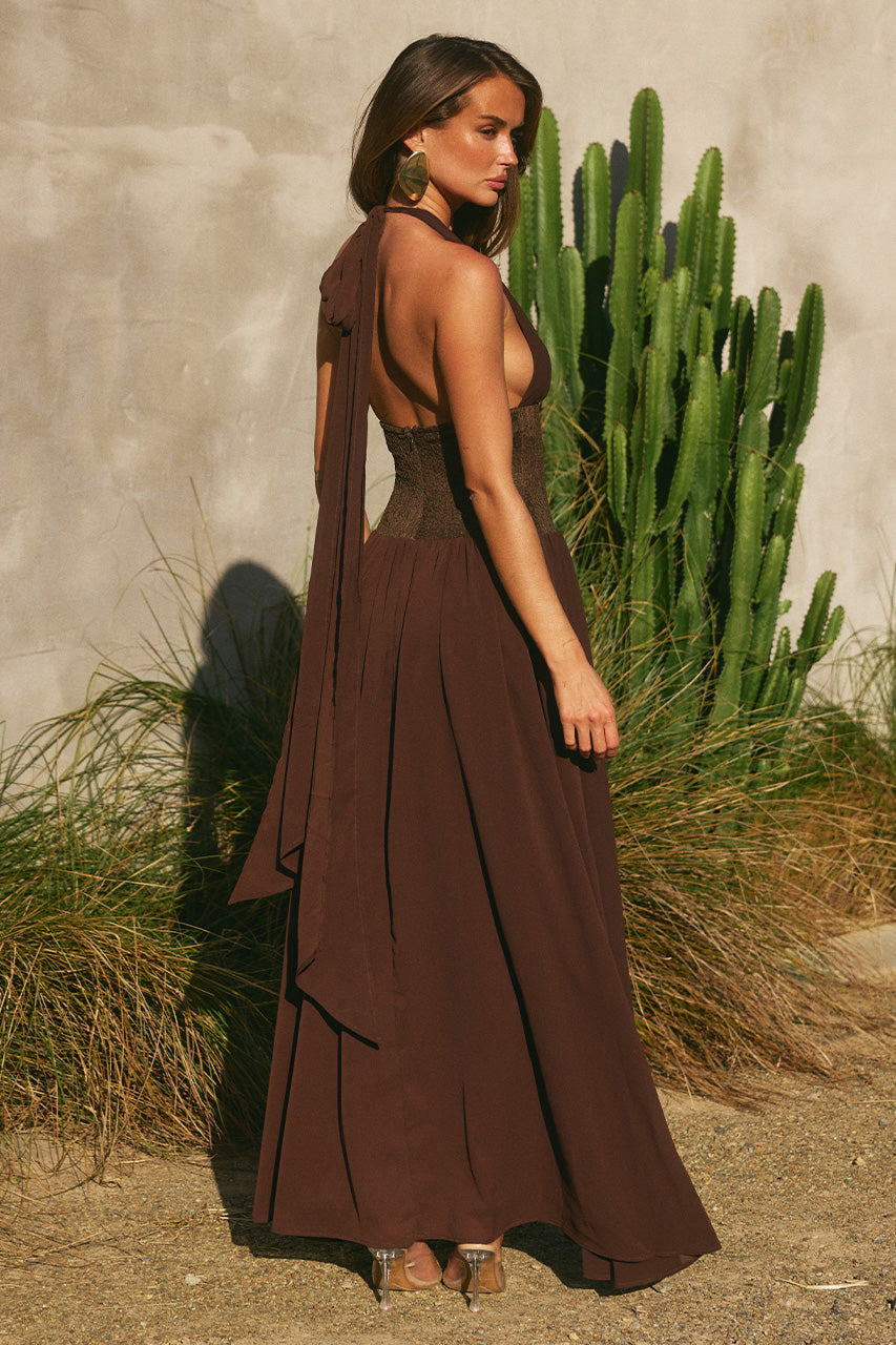 FERNANDA PLUNGE HALTER MAXI DRESS - BITTER CHOCOLATE - FERNANDAPLUNGEHALTERMAXIDRESS-BITTERCHOCOLATE-5