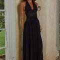 FERNANDA PLUNGE HALTER MAXI DRESS - BLACK