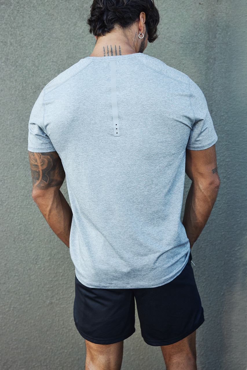 FLASH FITTED SHORT SLEEVE TOP - GREY MARLE - FLASHFITTEDSHORTSLEEVETOP-GREYMARLExWAYNEDRAWSTRINGSHORTS-BLACK-04