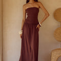 FLEUR SHIRRED STRAPLESSS MAXI DRESS - CHOCOLATE