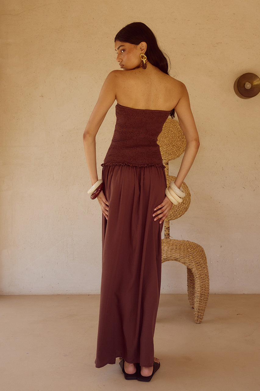 FLEUR SHIRRED STRAPLESSS MAXI DRESS - CHOCOLATE - FLEURSHIRREDSTRAPLESSMAXIDRESSCHOCOLATE_4