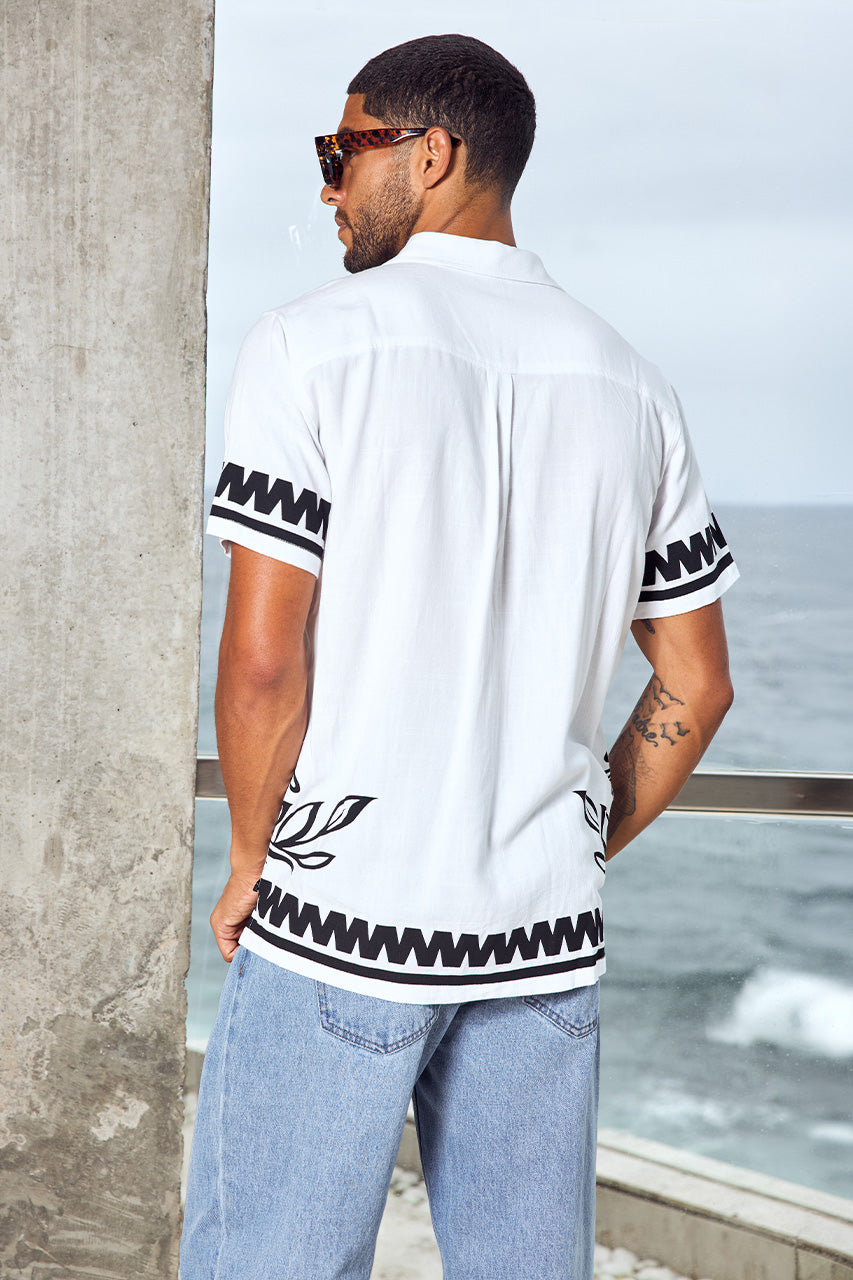 FLORIAN SHORT SLEEVE SHIRT - WHITE/BLACK
