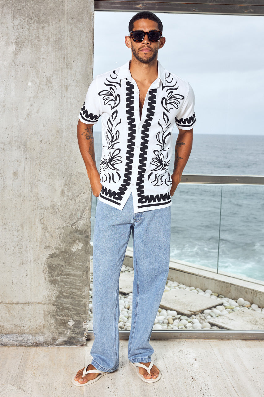 FLORIAN SHORT SLEEVE SHIRT - WHITE/BLACK - FLORIAN_SHORT_SLEEVE_SHIRT_WHITE_BLACK-2