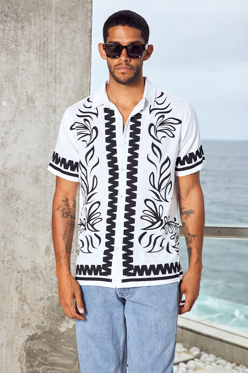FLORIAN SHORT SLEEVE SHIRT - WHITE/BLACK - FLORIAN_SHORT_SLEEVE_SHIRT_WHITE_BLACK