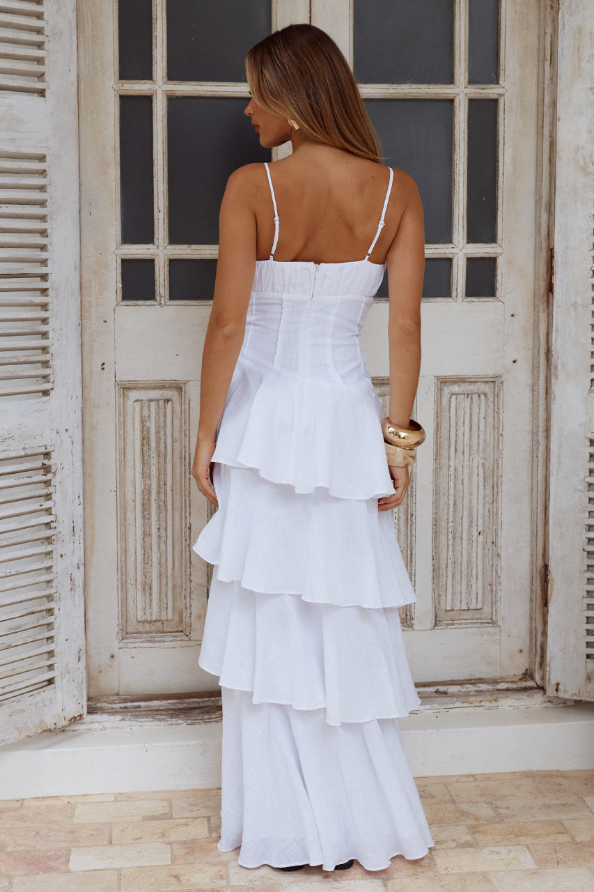 FLORRIE V-NECK TIERED MAXI DRESS - WHITE