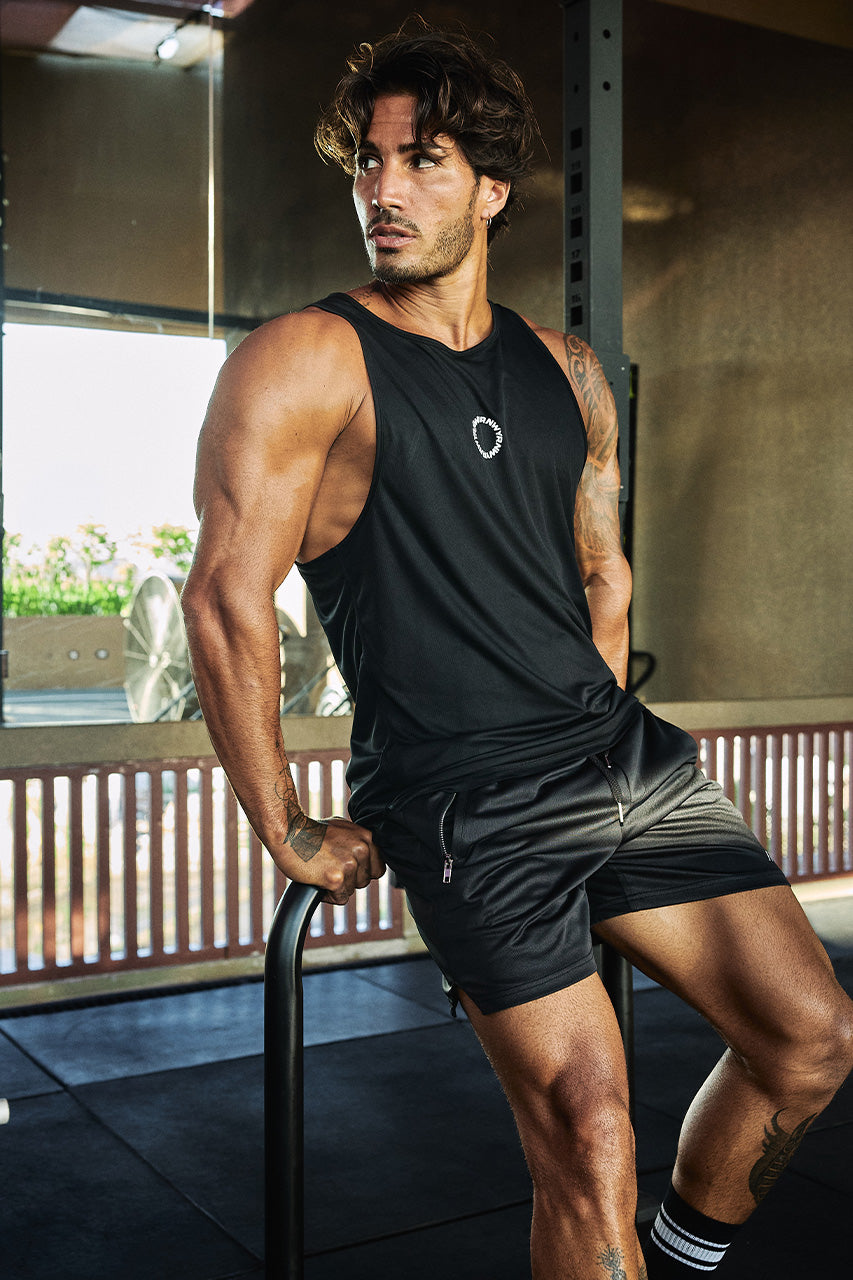 FLYNN FITTED TANK TOP - BLACK - FLYNNFITTEDTANKTOP-BLACKxWAYNEDRAWSTRINGSHORTS-BLACK-2