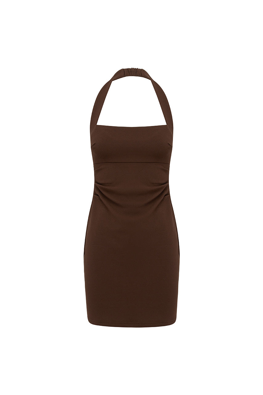 FRANCA HALTER MINI DRESS - BITTER CHOCOLATE - FRANCAHALTERMINIDRESSBITTERCHOCOLATE_8