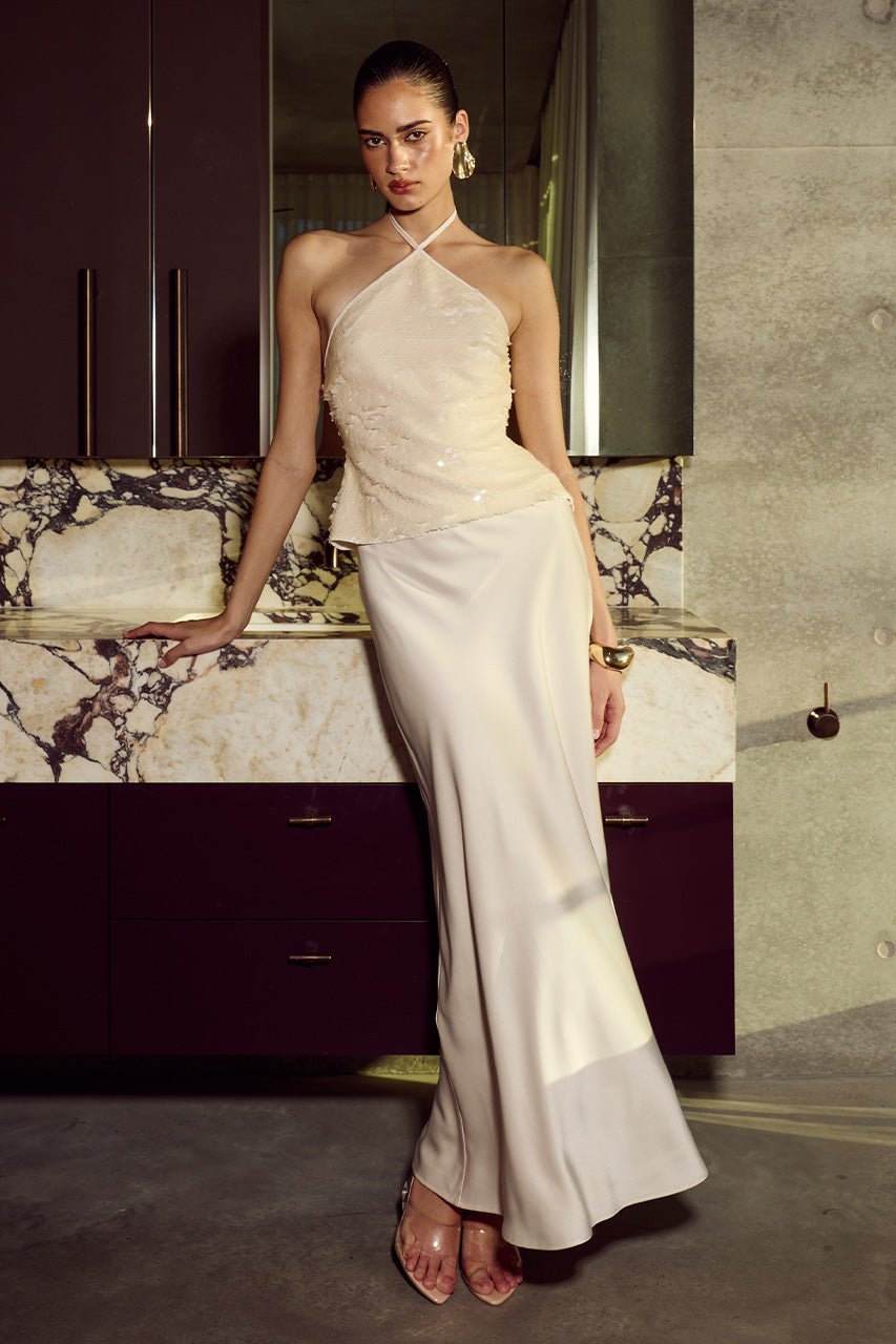 TORREN LOW WAIST MAXI SKIRT - PEARL XXL - FRANCESHALTERSEQUINTOPXTORRENLOWWAISTMAXISKIRT-PEARL-20