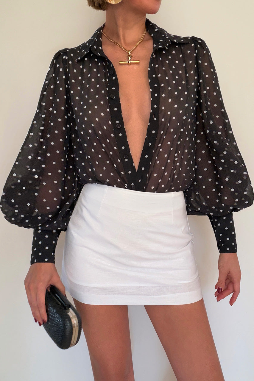 FLEETWOOD BLOUSE - BLACK/WHITE POLKA