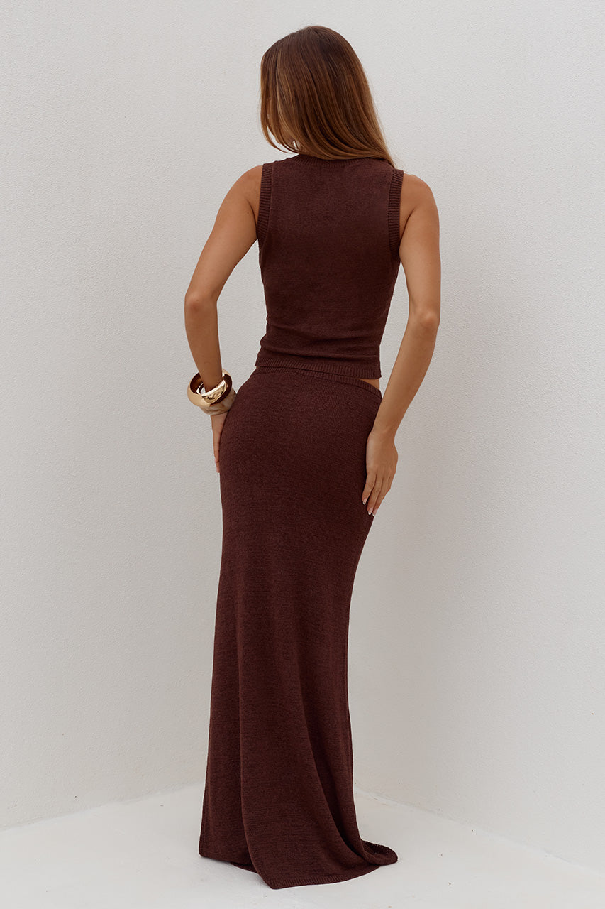 GEMINI CUT OUT KNIT TANK - CHOCOLATE