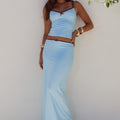 GEORGINA LOW WAIST MAXI SKIRT - SKY BLUE/CHOC POLKA