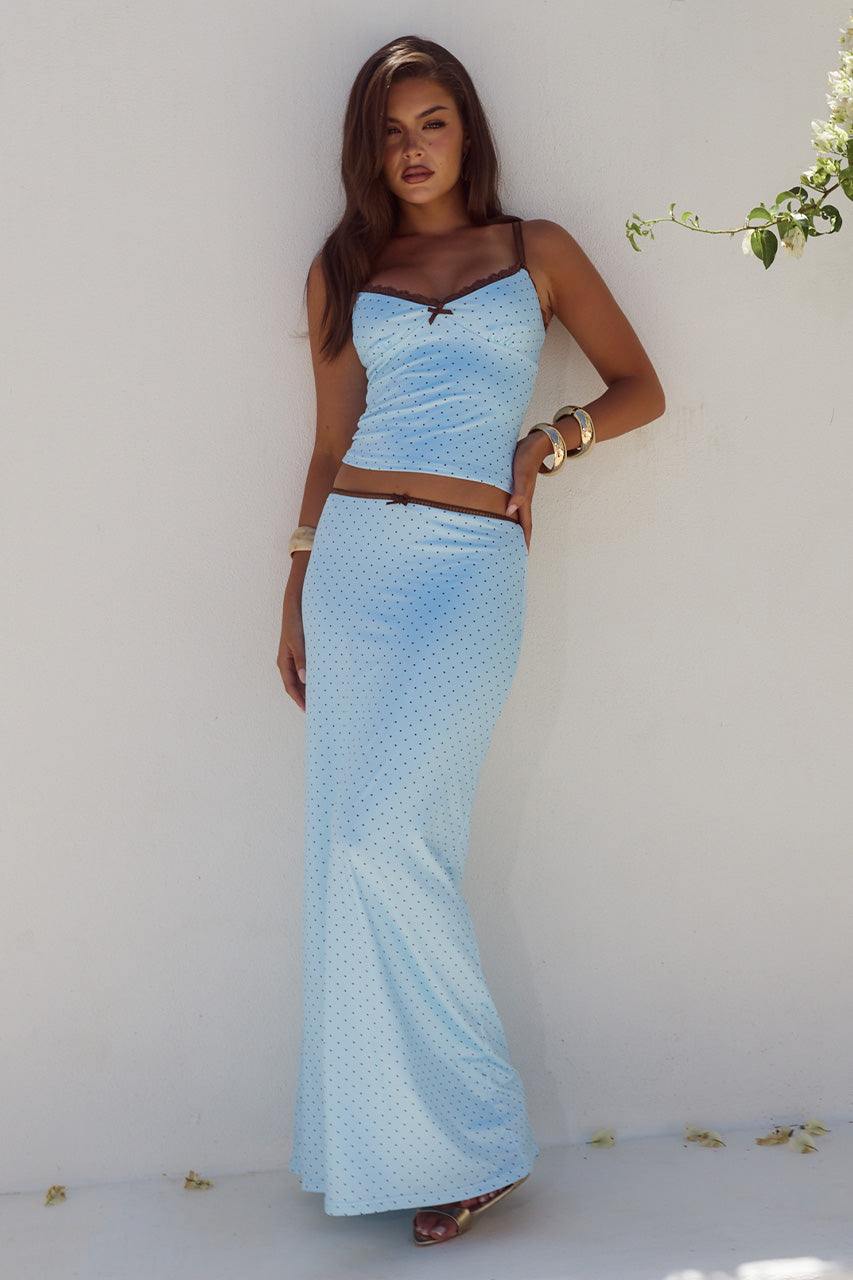 GEORGINA LOW WAIST MAXI SKIRT - SKY BLUE/CHOC POLKA XXL - GEORGINALACECAMISOLETOPXGEORGINALOWWAISTMAXISKIRT-SKYBLUECHOCPOLKA-12