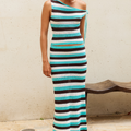 HAZEL LOW WAISTED KNIT MIDI SKIRT - AQUA MULTI