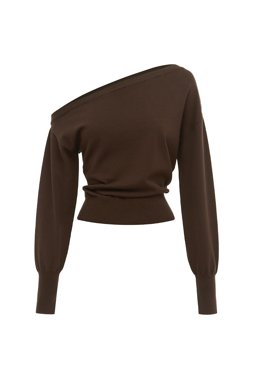 HEATHER OFF SHOULDER KNIT TOP - CHOCOLATE - HEATHEROFFSHOULDERKNITTOP-CHOCOLATE