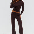 HEATHER WIDE LEG KNIT PANT - CHOCOLATE