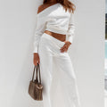 HEATHER WIDE LEG KNIT PANT - CREAM