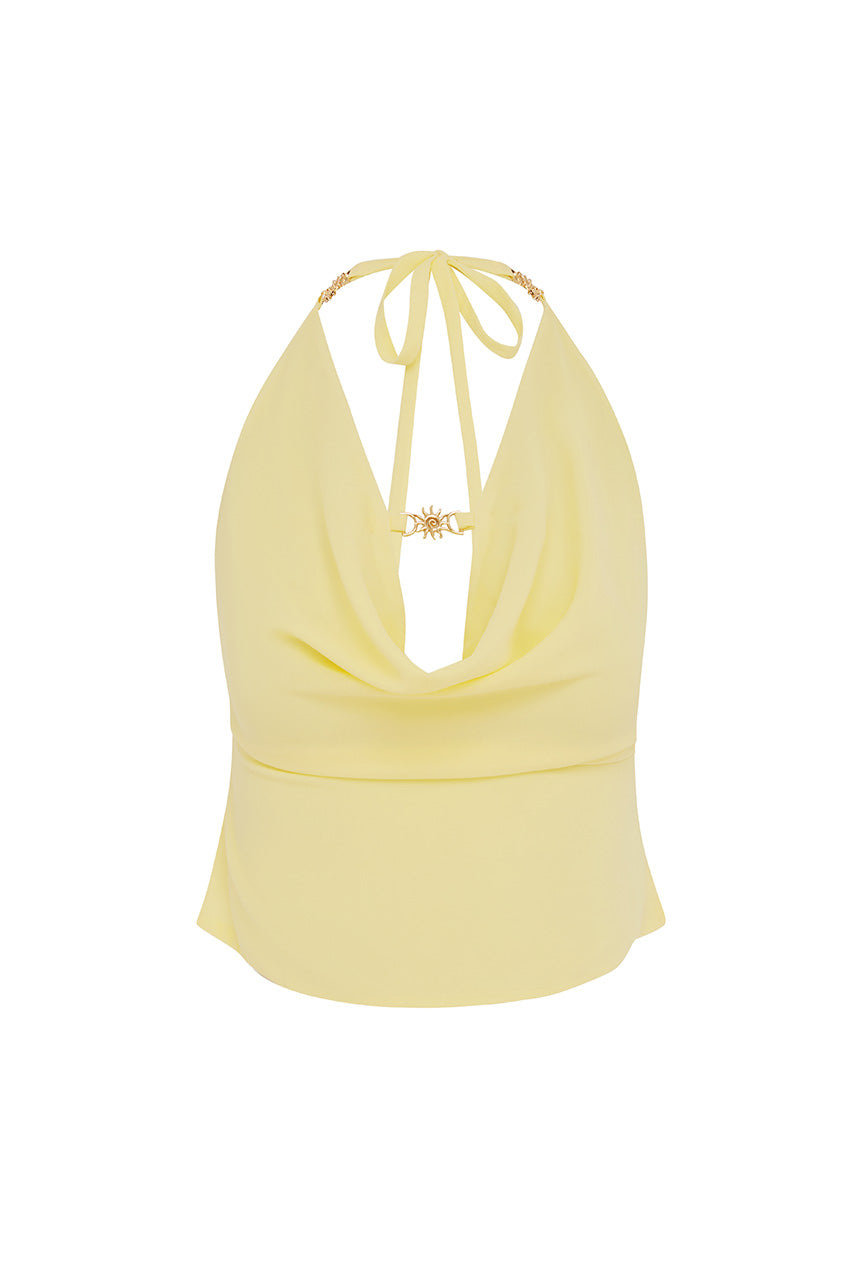 HELENA HALTER DEEP PLUNGE COWL TOP - MANGO - HELENAHALTERDEEPPLUNGECOWLTOP-MANGO