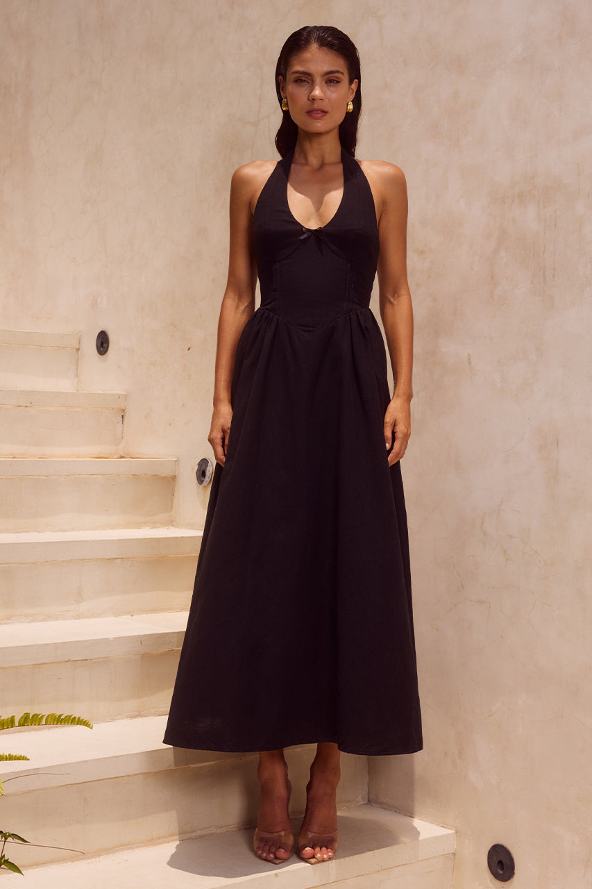 HENRIETTA MIDI DRESS - BLACK - HENRIETTA-MIDI-DRESS-BLACK