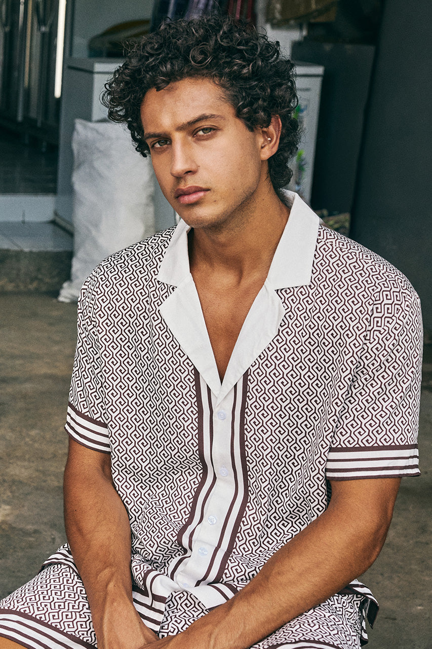 HENRY SHORT SLEEVE SHIRT - CHOCOLATE GEO - HENRYSHORTSLEEVESHIRTXHENRYSHORTS-CHOCGIO-08