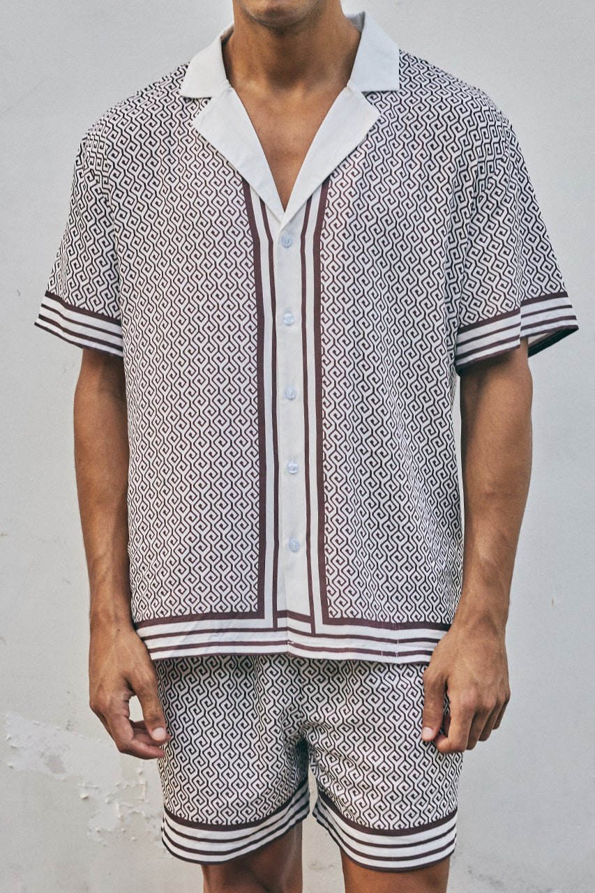 HENRY SHORT SLEEVE SHIRT - CHOCOLATE GEO - HENRYSHORTSLEEVESHIRTXHENRYSHORTS-CHOCGIO