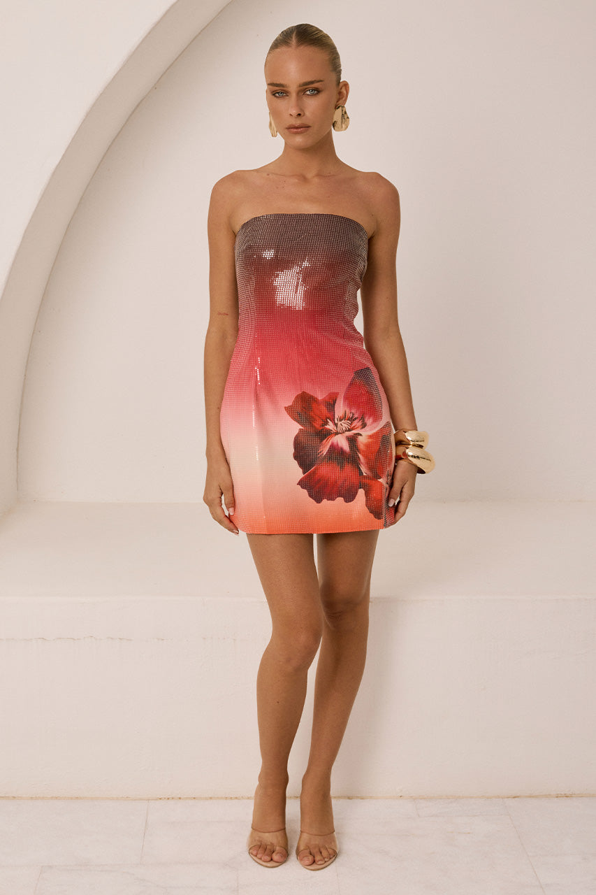IBIZA STRAPLESS SEQUIN MINI DRESS - RUBY FLOWER - IBIZASTRAPLESSSEQUINMINIDRESS-RUBYFLOWER