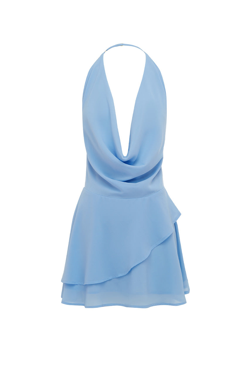 IMALI HALTER COWL MINI DRESS - BLUEBELL - IMALIHALTERCOWLMINIDRESS-BLUEBELL