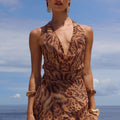 IMALI HALTER COWL MINI DRESS - MENDEZ BROWN