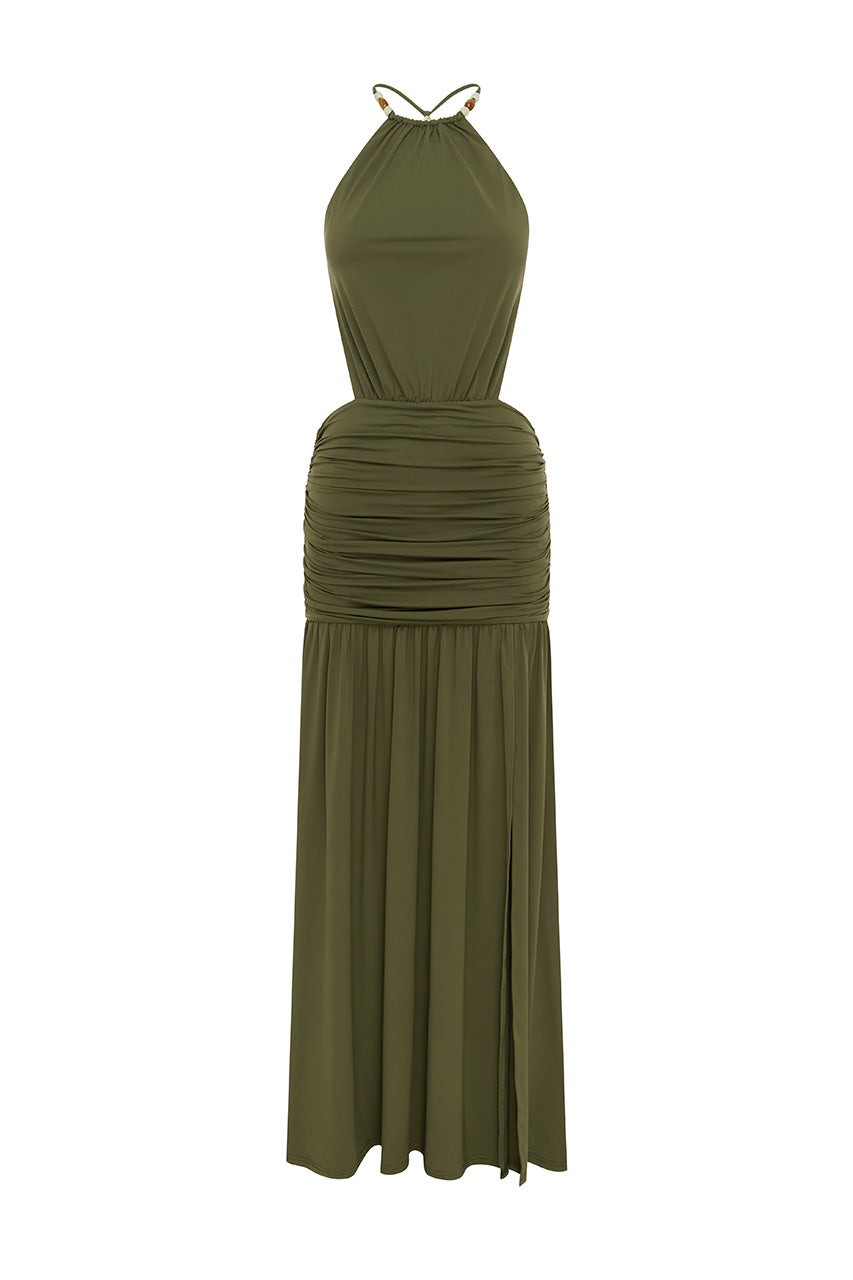 IMELDA HIGH NECK MAXI DRESS - OLIVE - IMELDAHIGHNECKMAXIDRESS-OLIVE-01