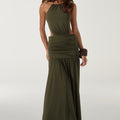 IMELDA HIGH NECK MAXI DRESS - OLIVE