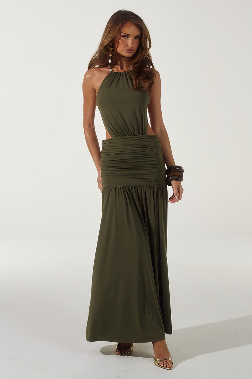 IMELDA HIGH NECK MAXI DRESS - OLIVE XXL - IMELDAHIGHNECKMAXIDRESS-OLIVE-04