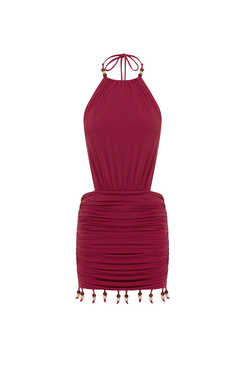 IMELDA HIGH NECK MINI DRESS - CHERRY - IMELDAHIGHNECKMINIDRESS-CHERRY