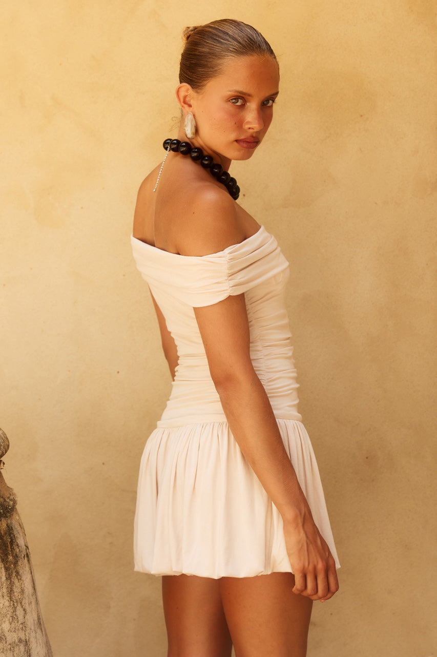 IRENE OFF SHOULDER MINI DRESS - CREAM