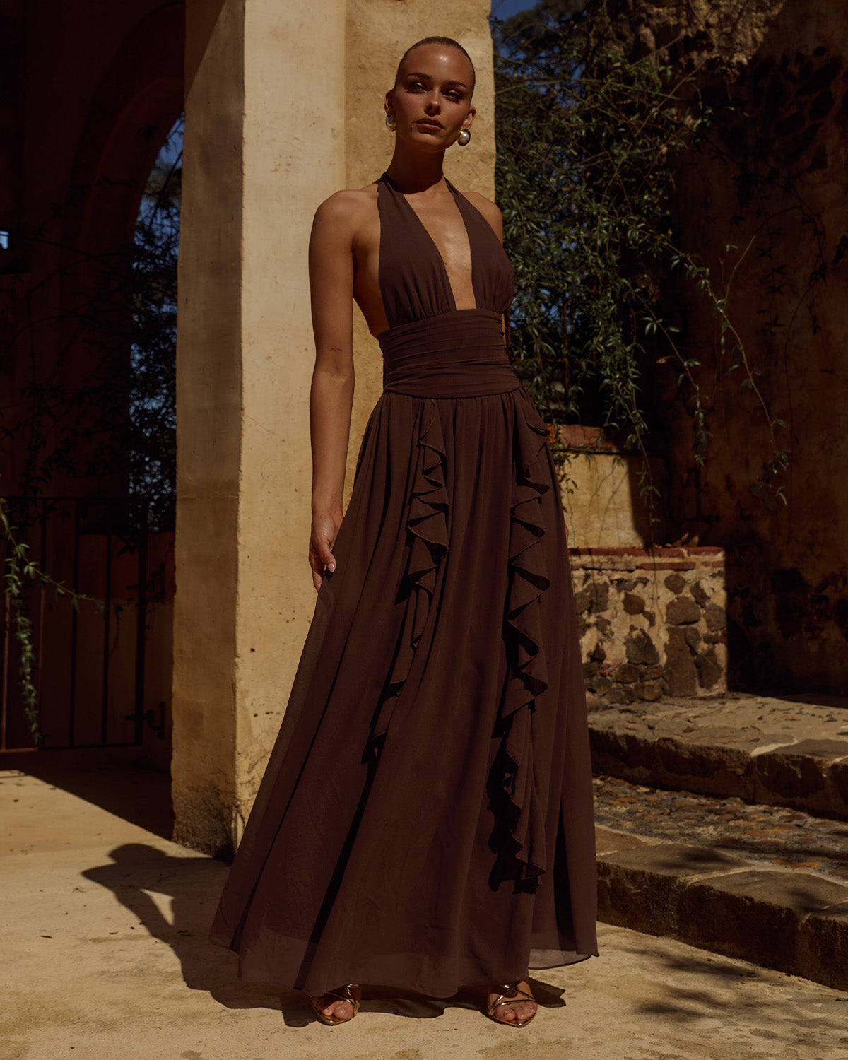 ISOLINA HALTER CORSET MAXI DRESS - CHOCOLATE - ISOLINAHALTERCORSETMAXIDRESS-CHOC-2