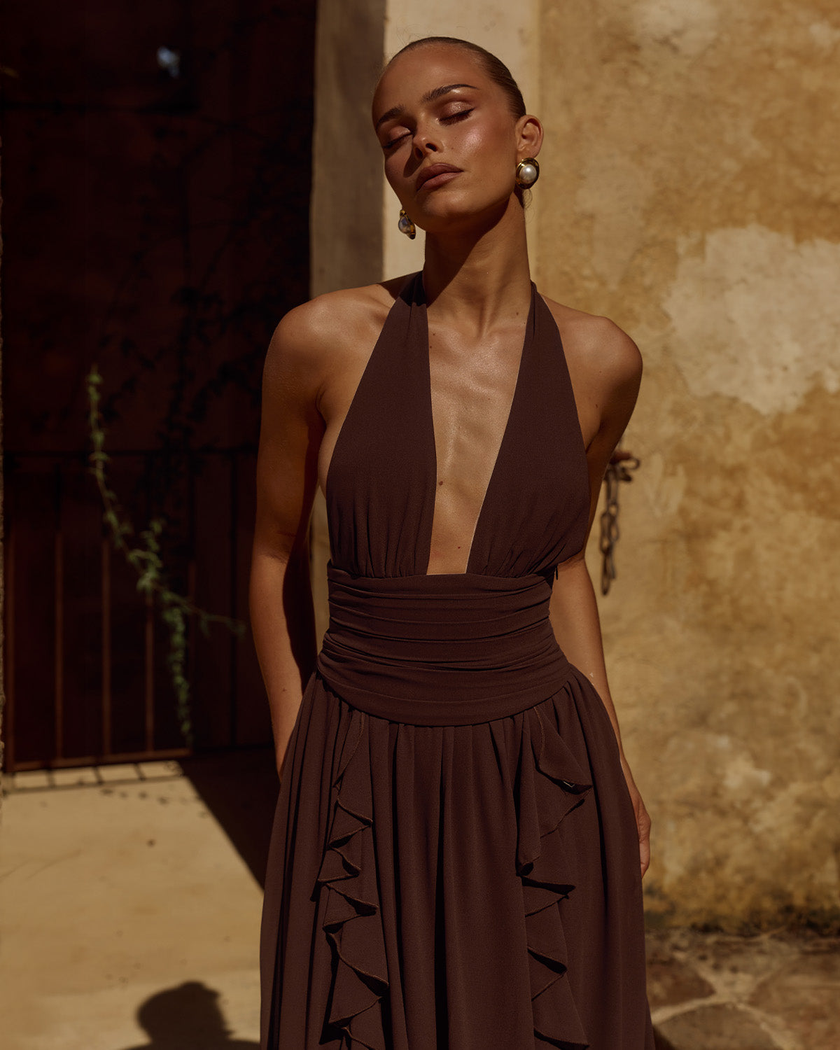 ISOLINA HALTER CORSET MAXI DRESS - CHOCOLATE - ISOLINAHALTERCORSETMAXIDRESS-CHOC-3