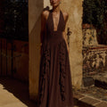 ISOLINA HALTER CORSET MAXI DRESS - CHOCOLATE