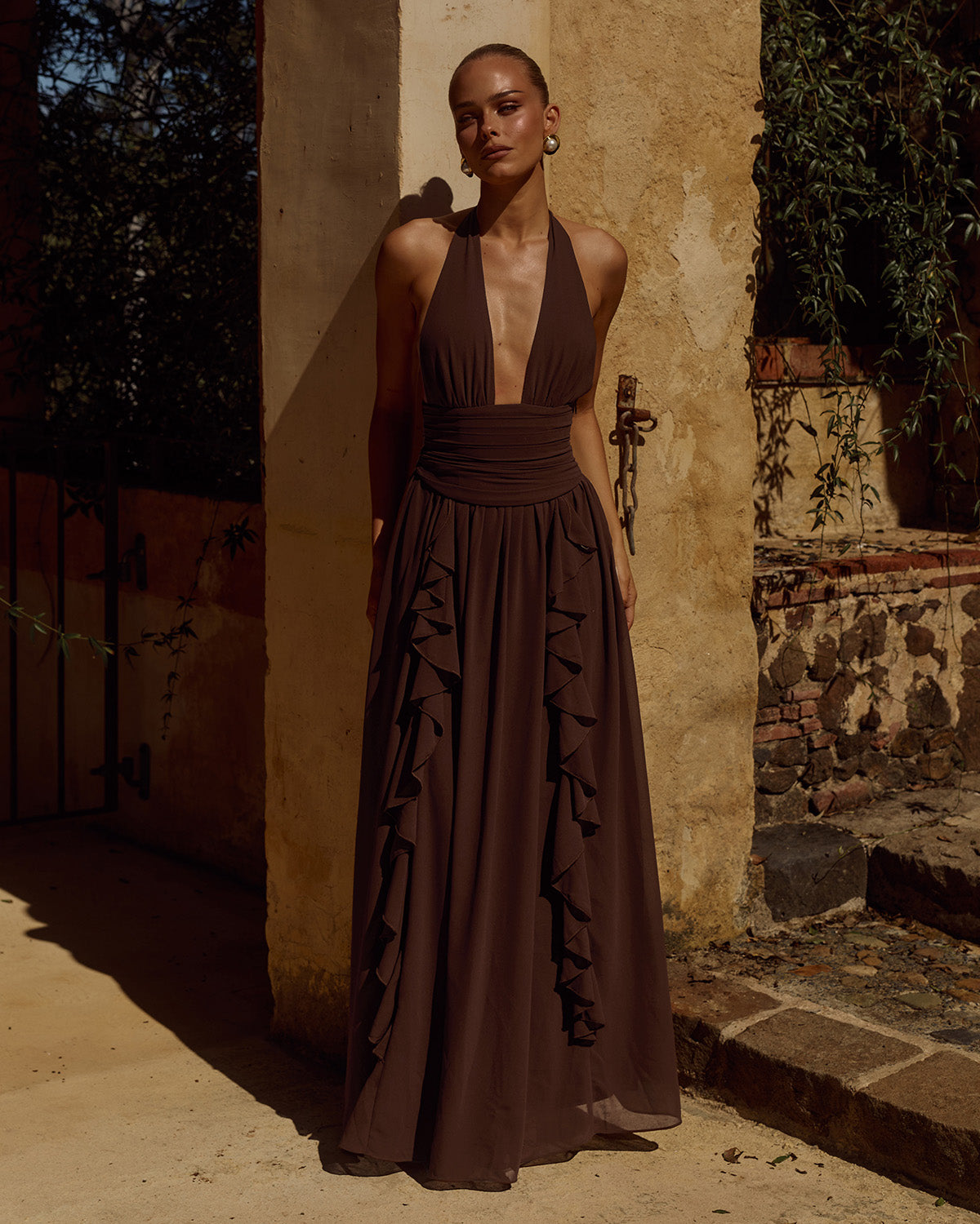 ISOLINA HALTER CORSET MAXI DRESS - CHOCOLATE XXL - ISOLINAHALTERCORSETMAXIDRESS-CHOC