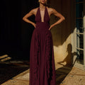 ISOLINA HALTER CORSET MAXI DRESS - PLUM