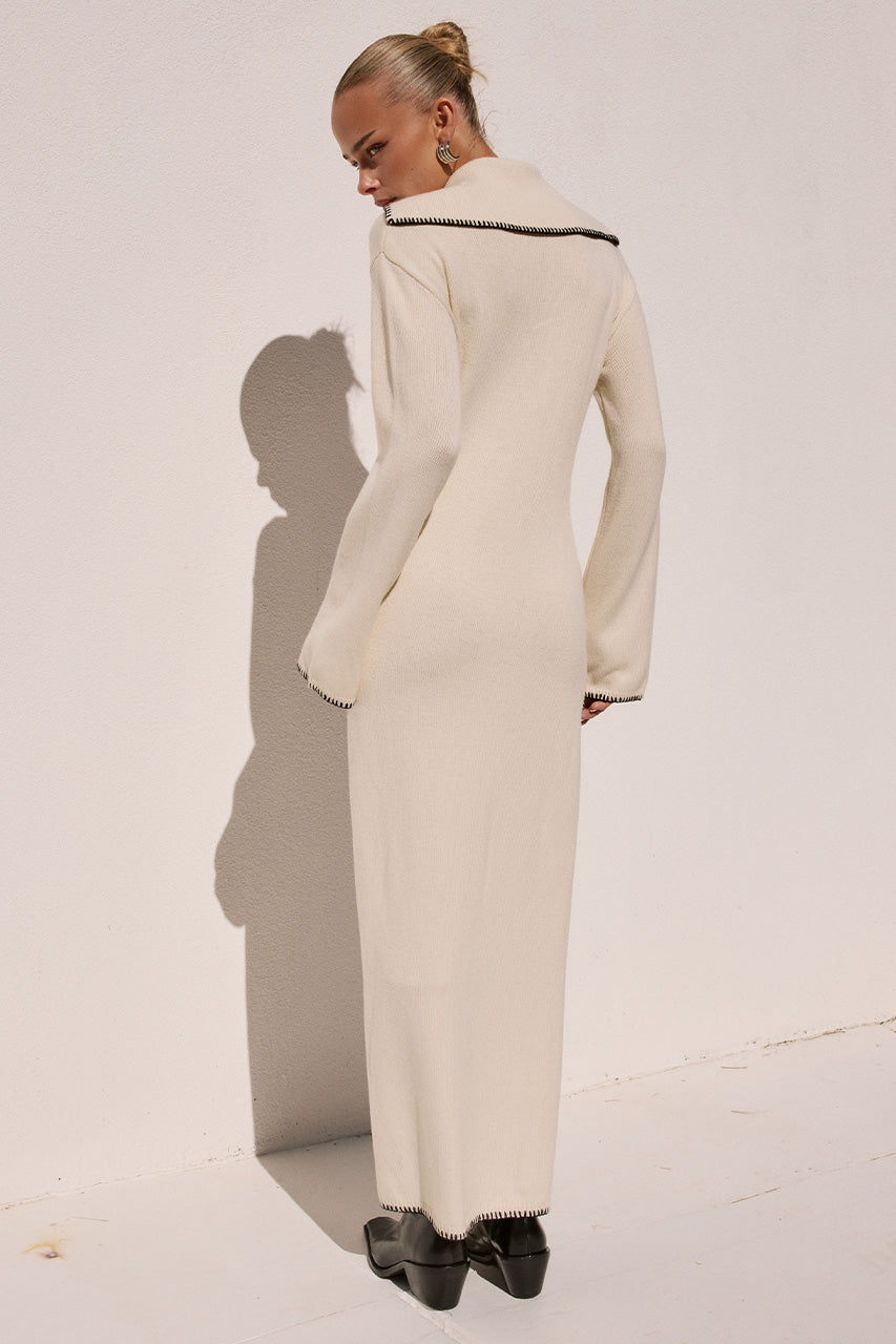 IVANA SLEEVED KNIT MAXI DRESS - CREAM