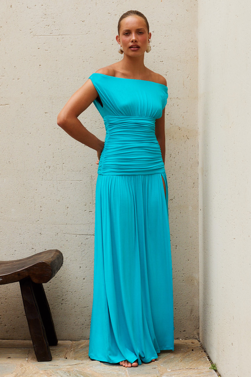 IVA OFF SHOULDER MAXI DRESS - TURQUOISE