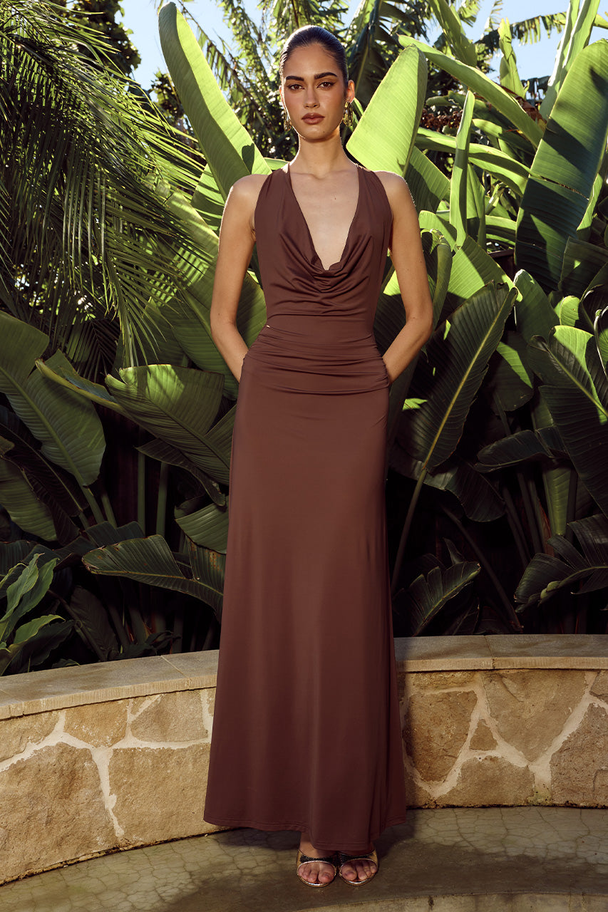 IVY COWL RACERBACK MAXI DRESS - MOCHA