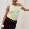 JACQUELYN TWISTED OFF SHOULDER TOP - PISTACHIO