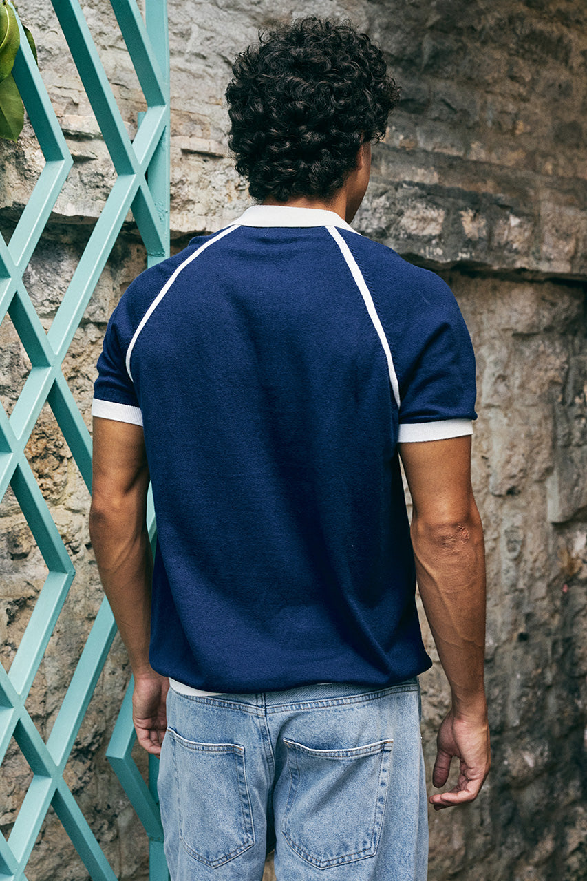 JAVIER RAGLAN SHORT SLEEVE KNIT TOP - NAVY