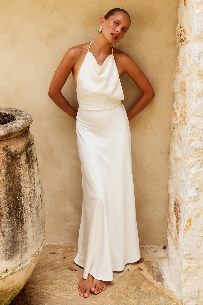 JELENA HALTER OPEN BACK MAXI DRESS - CREAM